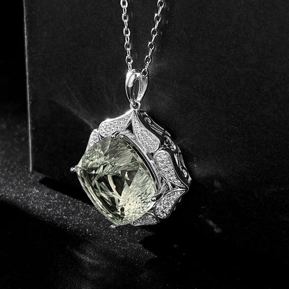 Luxury Sweater Chain Femininity S925 Silver Set Large Natural Green Crystal Pendant High-grade Jewelry