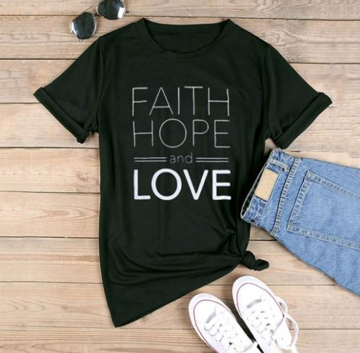 Faith hope and love T-shirts for men and women English alphanumeric street short sleeves