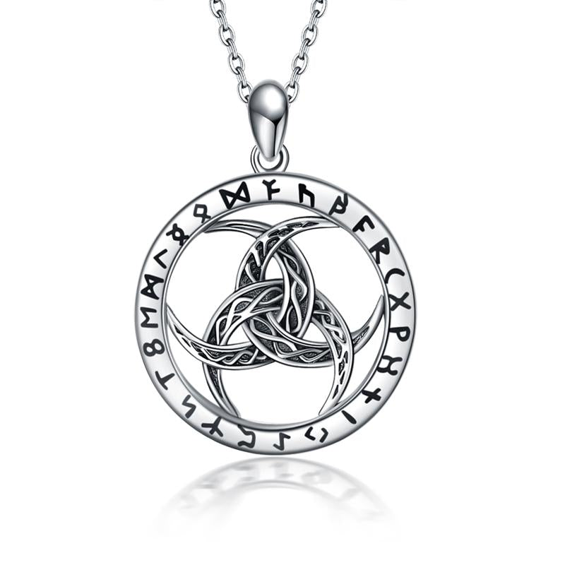 Wiccan Necklace Runes Pendant Viking Jewelry in Sterling Silver