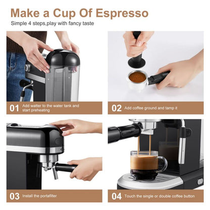 Café Quality Bar Espresso Machine  1350W High Performance 1.4L detachable Transparent Water Tank Thermo Block Beating System Prohibit Amazon Sales