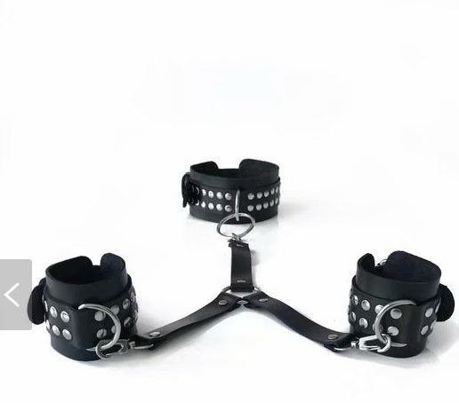 Adult products leather backhand neckcuffs