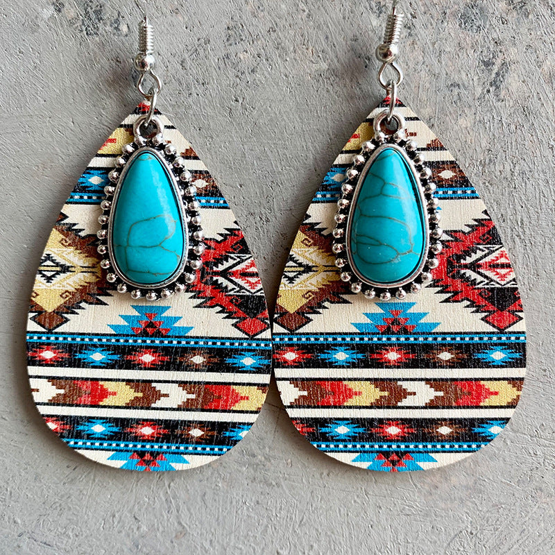 Women's Turquoise Pendant Retro Ethnic Style Fashion Earrings